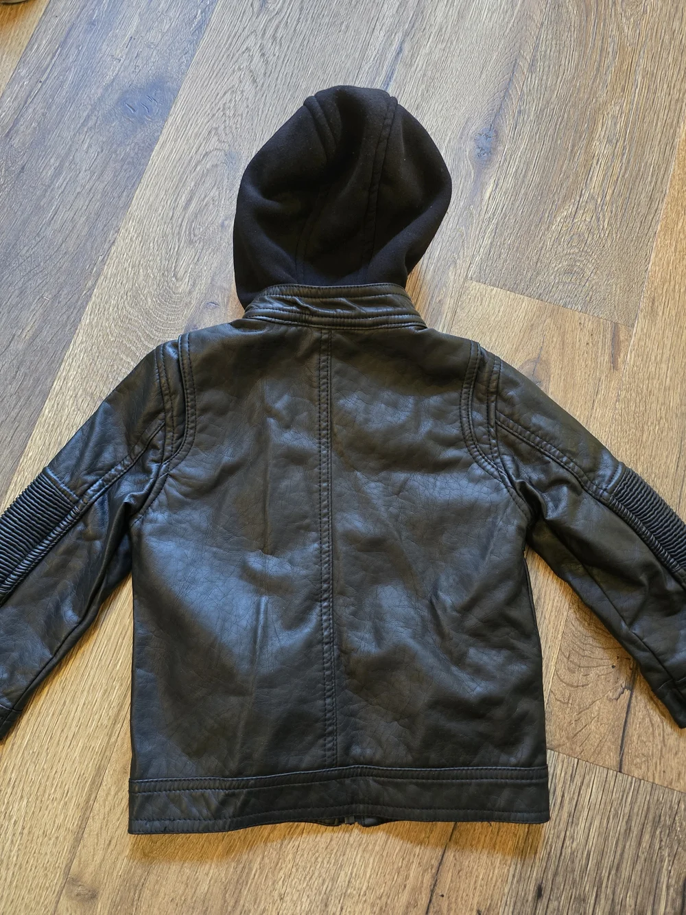 Urban Republic Black Faux Leather Hooded Jacket for Kids - Zipper Front